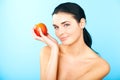 Picture of lovely woman with apple Royalty Free Stock Photo