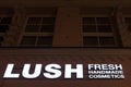 Lush Cosmetics logo on their main store in Munich, Germany. Lush is a brand of beauty products retailers