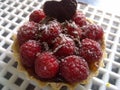 Sin pie of raspberries and chocolate heart