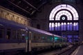 Trains departing from the interior of Budapest Keleti Palyaudvar train station. Royalty Free Stock Photo