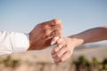 Picture of man and woman with wedding ring.Young married couple holding hands, ceremony wedding day. Newly wed couple`s Royalty Free Stock Photo