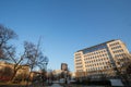 Panorama of the city center of Belgrade, Serbia, with the skyline of high rise towers seen from the Manjez Park