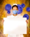 Nurse holding a blank poster for Covid19