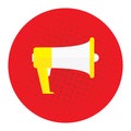 Picture of a megaphone on a red background, pop art, vintage. Mega advertising offer, banner. Vector image Royalty Free Stock Photo