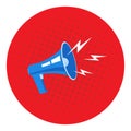 Picture of a megaphone on a red background, pop art, vintage. Mega advertising offer, banner. Vector image Royalty Free Stock Photo