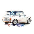 Mini classic car, watercolor style on White background