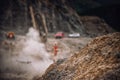 Picture of mining in a quarry with demolition equipment, industrial photography, mining and environmental destruction