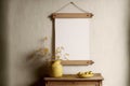 Picture mockup on yellow wall in shabby chic, ai generated