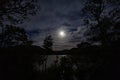 The moon shinning through the clouds over Ullswater in the lake district
