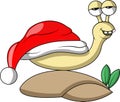 A snail wearing a christmas hat