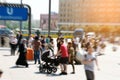 Motion blur of a crowd of people crossing a city street at the Royalty Free Stock Photo