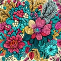 Mix of multicolor floral flower hand draw background