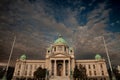Main entrance to the National Assembly of the Republic of Serbia in Belgrade. Also known as Narodna Skupstina, it is the seat of Royalty Free Stock Photo