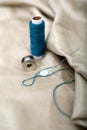 Picture of needle attached in cloth with Sewing thread and bobbin Royalty Free Stock Photo