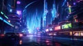 A picture of the neon night time futuristic cyberpunk scifi metropolis. AIGX01.