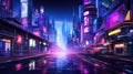 A picture of the neon night time futuristic cyberpunk scifi metropolis. AIGX01.