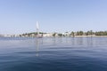 Picture of Nile river with a felucca sailing boat from Nile cruise ship. Royalty Free Stock Photo