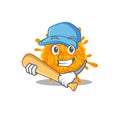 Picture of nobecovirus cartoon character playing baseball