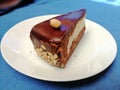 Nougat cake with chocholate on white plate