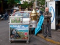 Old man selling Salep from a cart. Salep is a typical drink from Greece and Turkey made of hibiscus flower