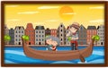 A picture of old couple on gondola boat at Venice Royalty Free Stock Photo