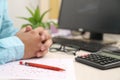 Picture of OMR sheet , pen, glasses, calculator, keyboard and computer Royalty Free Stock Photo