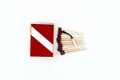 Picture of one burnt matchstick on the open matches with box. Royalty Free Stock Photo