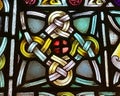 Stained glass window at stained glass windows in St Columba\'s Church - Long Tower, Derry, Northern Ireland Royalty Free Stock Photo