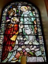 Stained glass window at stained glass windows in St Columba\'s Church - Long Tower, Derry, Northern Ireland Royalty Free Stock Photo