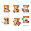 A picture of orange pencil sharpener cartoon character concept reading an amusing book Royalty Free Stock Photo