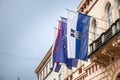 Osijek city flag with the coat of arms of the city. It is the official visual and symbol of Osijek, one of the main cities of