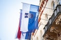 Osijek city flag with the coat of arms of the city. It is the official visual and symbol of Osijek, one of the main cities of