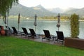 Outdoor courtyard of resort on the shore of Lake St. Wolfgang, Austria