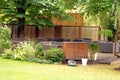 Outdoor courtyard of resort on the shore of Lake St. Wolfgang, Austria Royalty Free Stock Photo