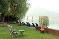 Outdoor courtyard of resort on the shore of Lake St. Wolfgang, Austria