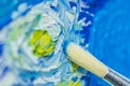 Picture painted with multi-colored oil paints on canvas close-up. Details of the drawing Royalty Free Stock Photo