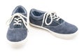 Picture of a pair of blue trainers over a white background. Royalty Free Stock Photo