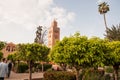 Palm trees in front of Koutoubia; Marrakesh; Morocco Royalty Free Stock Photo