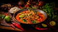 Picture of Panang curry, is a type of thick Thai curry that emphasizes salty and sweet flavors, generative ai