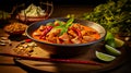 Picture of Panang curry, is a type of thick Thai curry that emphasizes salty and sweet flavors, generative ai