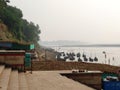 Parked boats waiting for sailors in river Narmada at Chandod, Gujarat state India