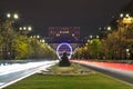 Parliament house and Unirii boulevard in Bucharest prepare for Christmas Market. Royalty Free Stock Photo