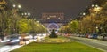 Parliament house and Unirii boulevard in Bucharest prepare for Christmas Market. Royalty Free Stock Photo