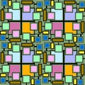 Pattern of line motifs and boxes of many colors