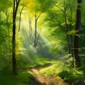 A picture of a peaceful forest clearing on a sunny day.