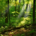 A picture of a peaceful forest clearing on a sunny day.