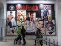 Men`s health logo and release on a billboard advertising for the Serbian edition. It is the largest men`s lifetyle magazing in the