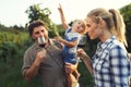 Picture of people tasting red wine in vineyard Royalty Free Stock Photo