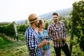 Picture of people tasting red wine in vineyard Royalty Free Stock Photo