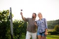 Picture of people tasting red wine in vineyard Royalty Free Stock Photo